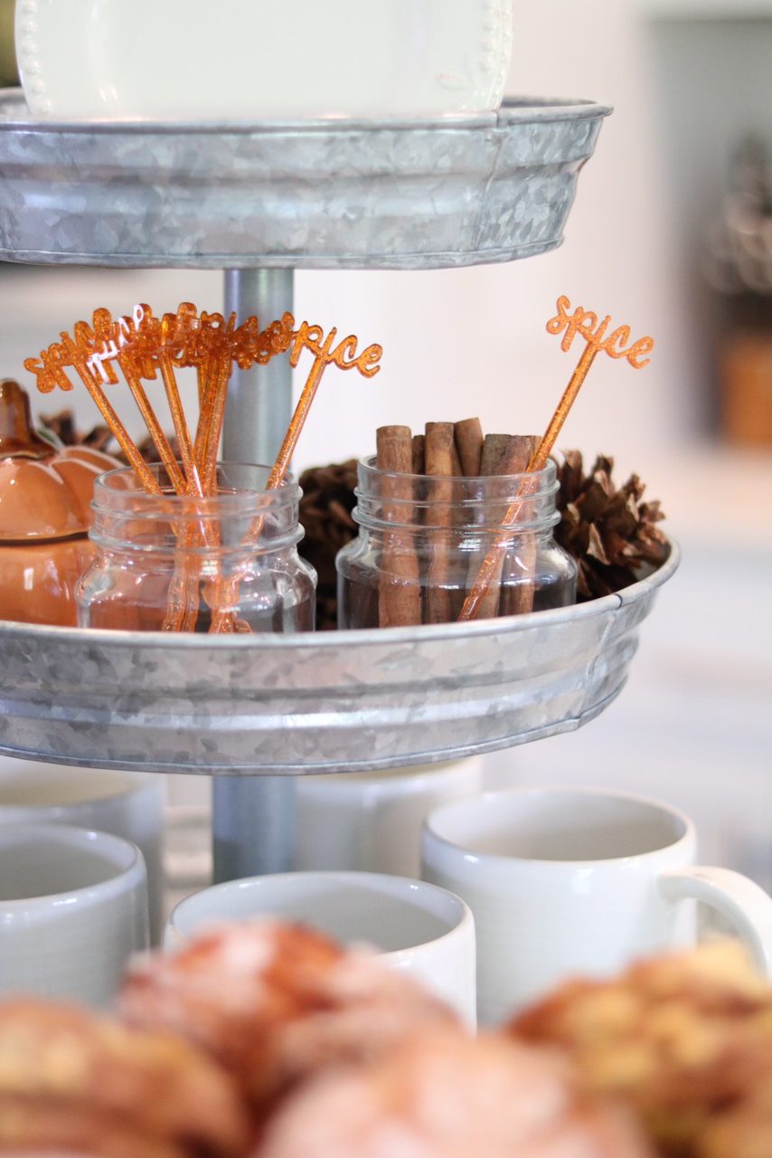 Thanksgiving Fall Inspired Coffee Bar - Pumpkin Spice Muffins - Coffee Display Fall - Ideas for Fall Coffee Bar - Holiday Coffee Bar Theme #thanksgiving #coffeebar #pumpkinspice #fallhomedecor