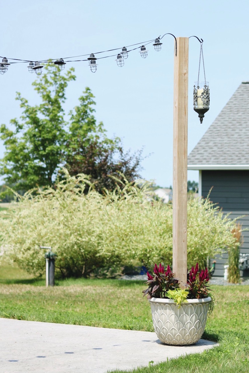 DIY Planter Posts for String Lights - Backyard Patio Ideas - SUGAR