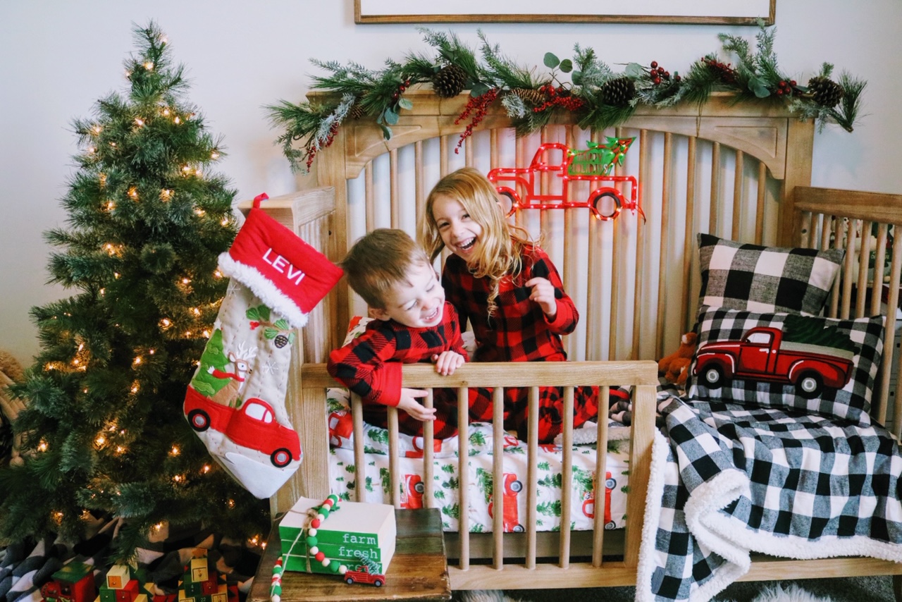Christmas Truck Kids Bedroom Nursery - Kids Christmas Decor #christmasbedroom #christmastruck #christmaskidsbedroom #milkstreet #cameocollection #buffalocheck #buffalocheckpajamas