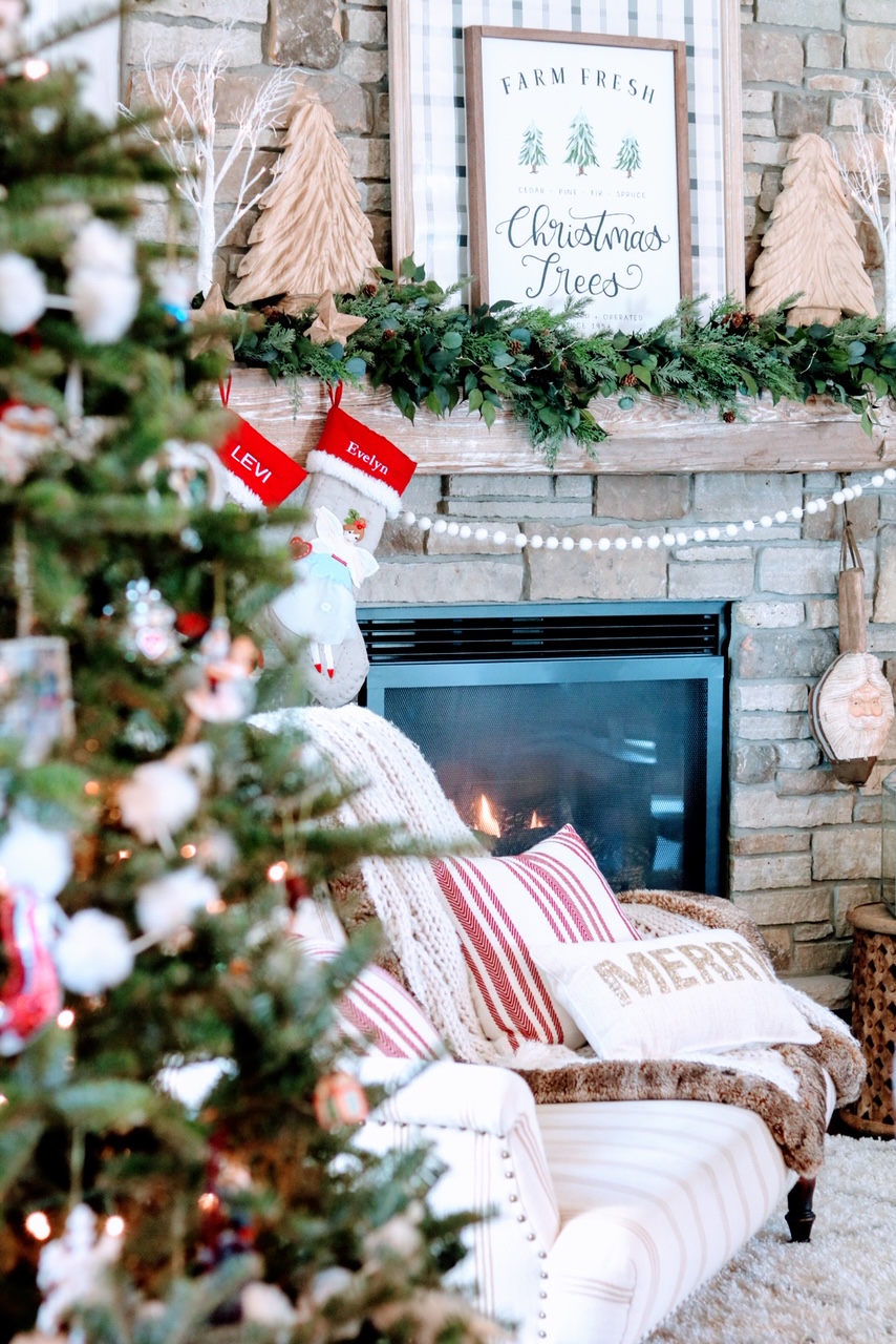 Farmhouse Style Christmas Home #farmhousestyle #farmhousechristmas #christmasdecor #christmashome #christmaskitchen #frontporch #christmasmantle #christmastree #wisconsinhome #craftsmanhome